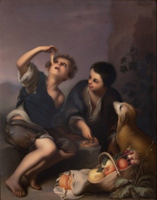 Lot 314 - KPM Painted Porcelain Plaque of Two Boys...
