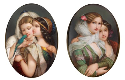 Lot 365 - Two KPM Painted Porcelain Oval Plaques Each...