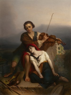 Lot 290 - KPM Painted Porcelain Plaque Entitled Fiddler...