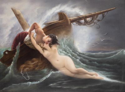 Lot 355 - KPM Painted Porcelain Plaque of a Shipwrecked...