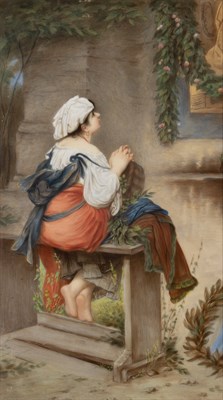 Lot 339 - KPM Painted Porcelain Plaque of a Woman Seated...