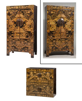 Lot 339 - Two Large Chinese Style Parcel Gilt and Black...