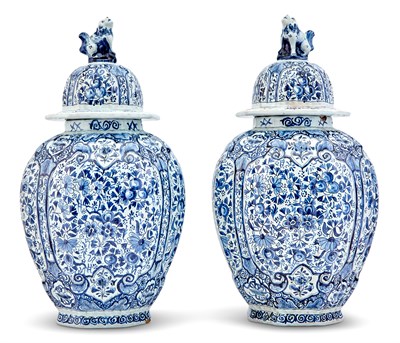 Lot 300 - Pair of Delft Pottery Covered Jars Height 18...