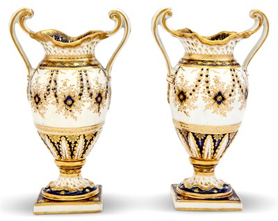 Lot 299 - Pair of Chamberlain's Worcester Porcelain Gilt-...