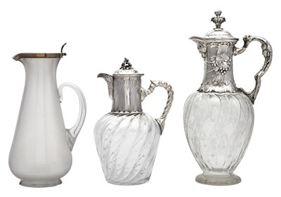 Lot 196 - Three Silver and Glass Claret Jugs Comprising...