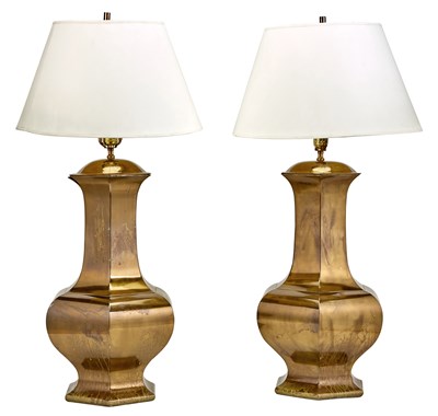 Lot 308 - Pair of Brass Baluster-Form Lamps Height...