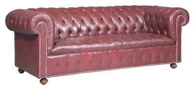 Lot 344 - Red Leather Upholstered Chesterfield Sofa...