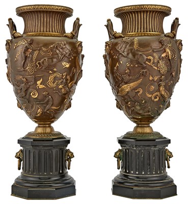 Lot 298 - Pair of Classical Style Bronze and Marble Urns...