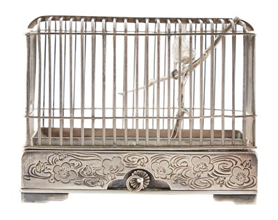 Lot 376 - A Japanese Silver Birdcage-Form Kogo...