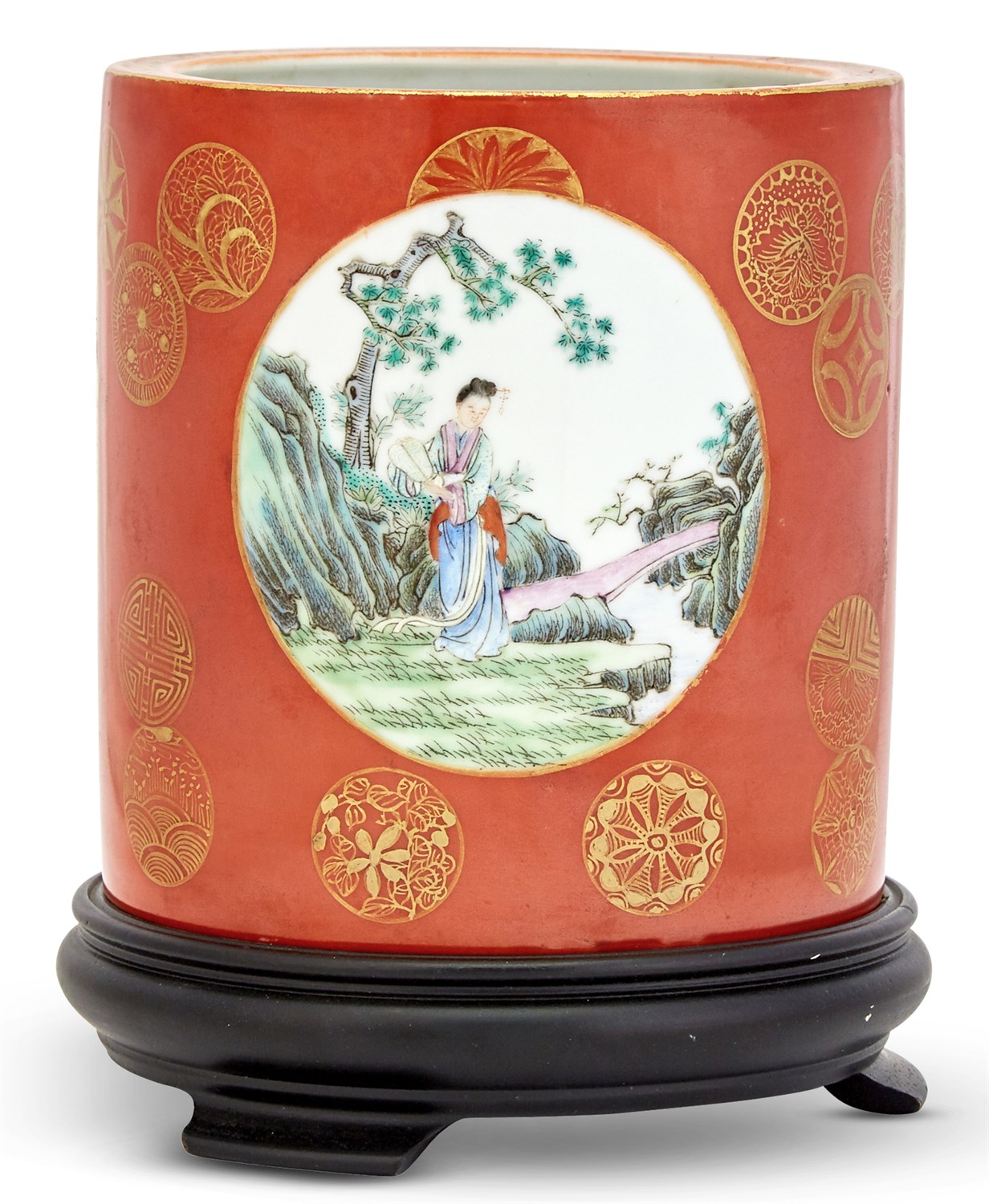 Lot 186 - A Chinese Enameled Porcelain Brush Pot Shende...