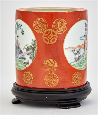 Lot 186 - A Chinese Enameled Porcelain Brush Pot Shende...
