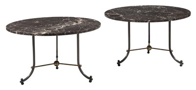 Lot 220 - Pair of French Marble Top Brass and Steel Side...