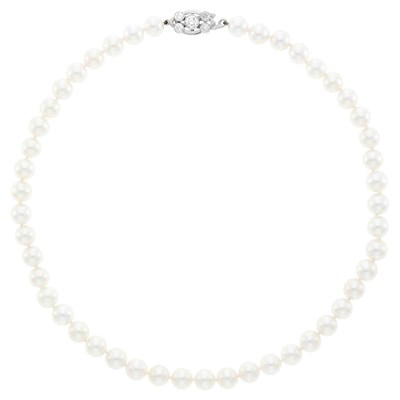 Lot 1203 - Cultured Pearl Necklace with Platinum and Diamond Clasp