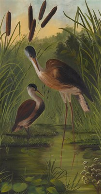 Lot 1 - American School 19th century Cranes Wading in...