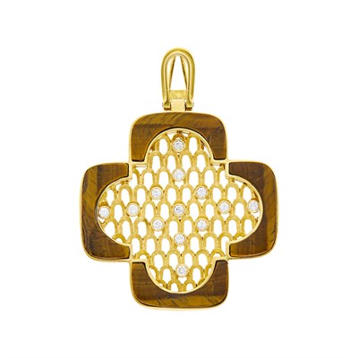 Lot 1009 - Ilias Lalaounis Gold, Tiger's Eye and Diamond Pendant
