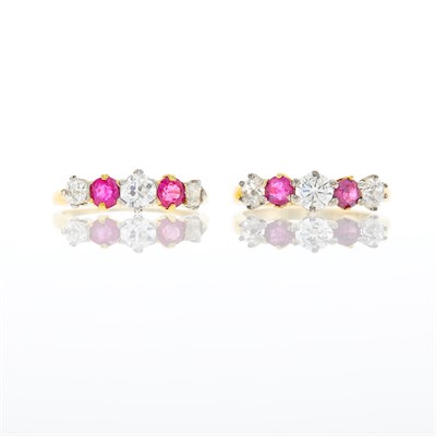 Lot 1215 - Two Two-Color Gold, Diamond and Ruby Rings