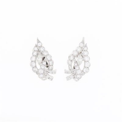 Lot 1201 - Pair of Platinum and Diamond Earclips