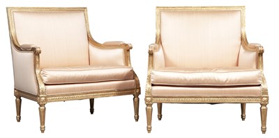 Lot 106 - Pair of Louis XVI Style Upholstered Giltwood...