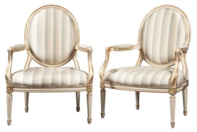 Lot 112 - Pair of Louis XVI Style Upholstered Painted...
