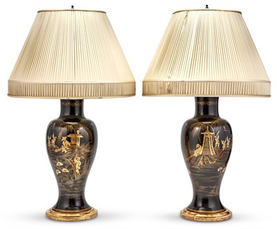 Lot 153 - Pair of Parcel-Gilt Decorated and Black...