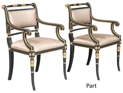 Lot 193 - Set of Four Regency Style Upholstered Painted...