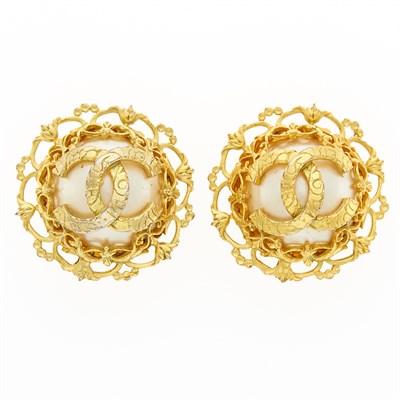 Lot 1051 - Chanel Pair of Gilt-Metal and Imitation Mabé Pearl Earclips, France