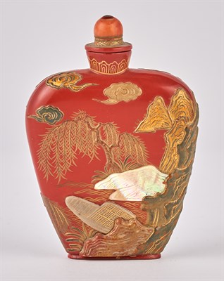 Lot 16 - An Embellished Red Lacquer Snuff Bottle Tsuda...