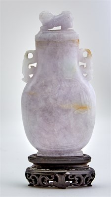 Lot 63 - A Chinese Lavender Jadeite Vase and Cover Late...