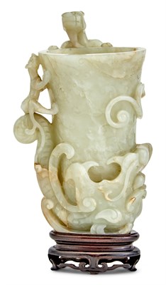 Lot 74 - A Fine Chinese Carved Celadon Jade Rhyton Cup...