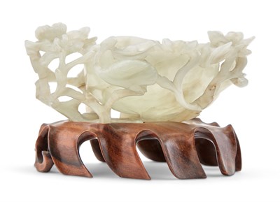 Lot 50 - A Chinese White Jade Floral Carved Brush...