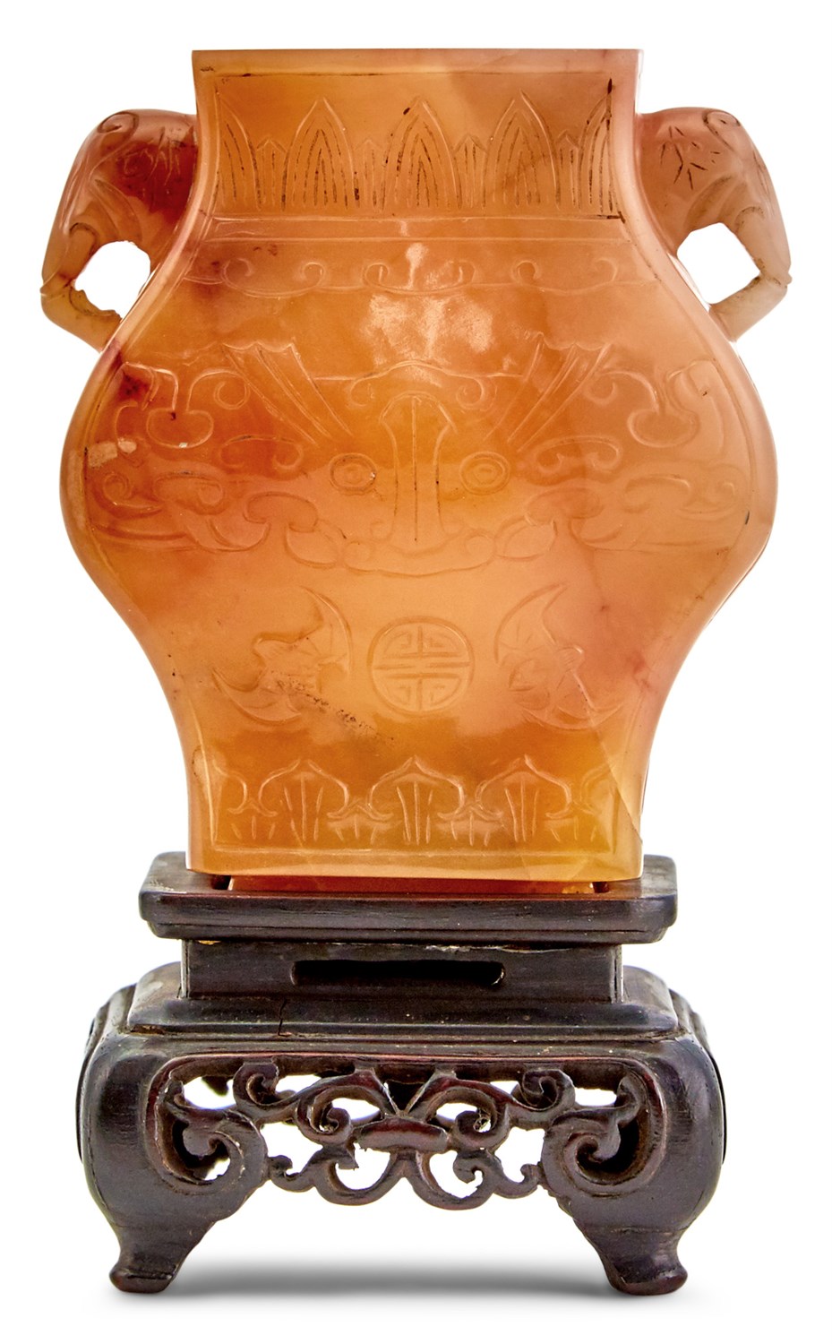 Lot 96 - A Chinese Honey Agate Archaistic Vase Qing...