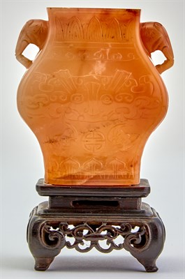 Lot 96 - A Chinese Honey Agate Archaistic Vase Qing...