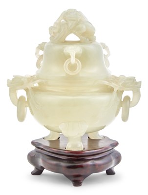 Lot 78 - A Chinese White Jade Tripod Censer and Cover...