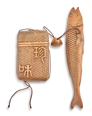Lot 387 - A Japanese Boxwood Pipe Holder and Pouch 19th...