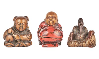Lot 382 - Three Japanese Carved Boxwood Netsuke...