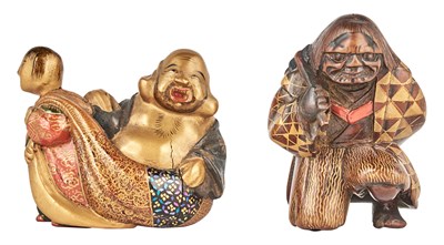 Lot 389 - Two Japanese Lacquered Boxwood Netsuke 19th...