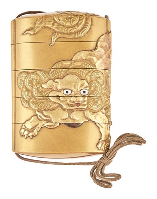 Lot 390 - A Japanese Gilt Lacquer Four-Case Inro signed...