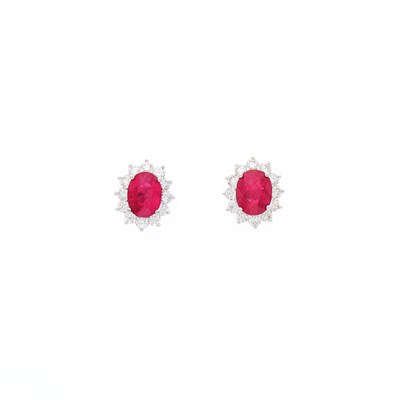 Lot 1207 - Pair of White Gold, Ruby and Diamond Earrings