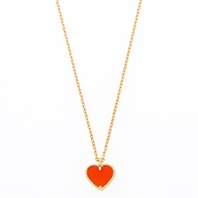 Lot 1218 - Van Cleef & Arpels Rose Gold and Carnelian Heart 'Sweet Alhambra' Pendant-Necklace
