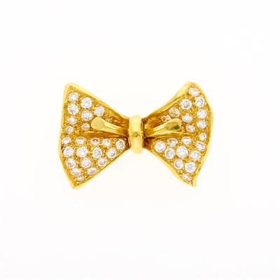 Lot 1028 - Gold and Diamond Bow Pendant-Pin