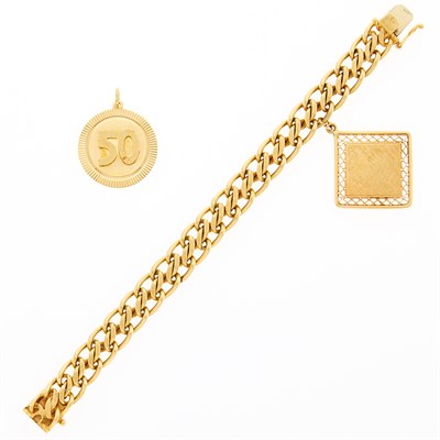 Lot 1095 - Gold Charm Bracelet and Charm