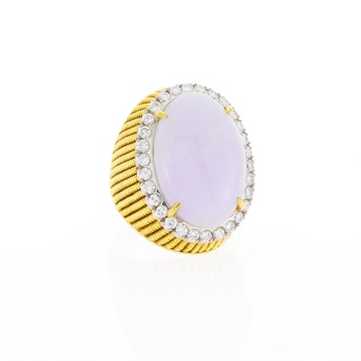 Lot 1069 - Two-Color Gold, Lavender Jade and Diamond Ring