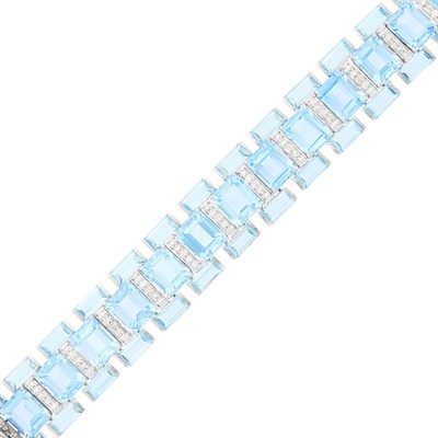 Lot 124 - White Gold, Blue Topaz and Diamond Bracelet