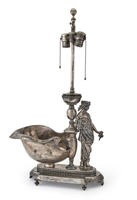 Lot 217 - Continental Silver-Plated Helmet-Form Table Lamp