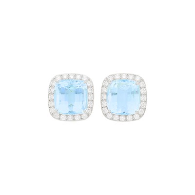 Lot 122 - Pair of White Gold, Aquamarine and Diamond Earclips