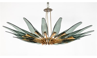 Lot 561 - Max Ingrand for Fontana Arte Gilt-Metal and Glass Sixteen-Light Dahlia Chandelier