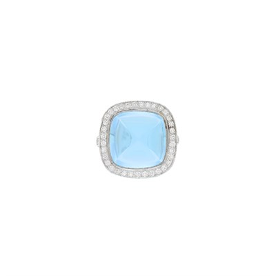 Lot 121 - Laura Munder White Gold, Cabochon Blue Topaz and Diamond Ring