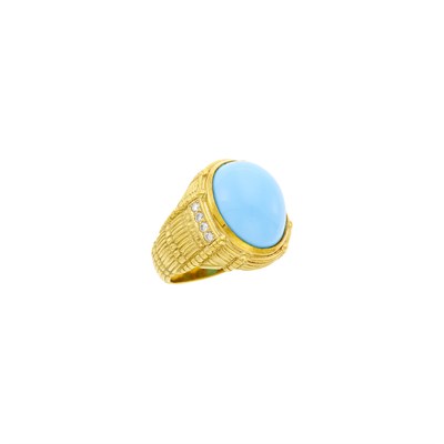 Lot 6 - Judith Ripka Gold, Turquoise and Diamond Ring
