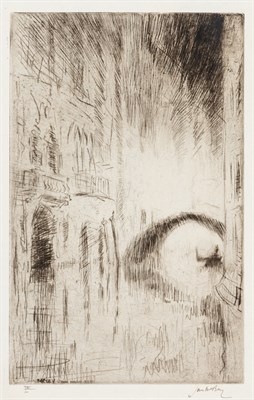 Lot 75 - James McBey (1883-1959) THE BRIDGE BY NIGHT...