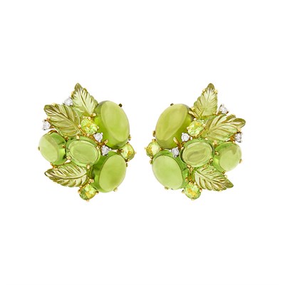 Lot 28 - Pair of Gold, Peridot and Diamond Cluster Earclips